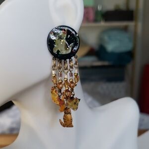 Charming Gold and Black Cat Dangle Earrings 2.5"